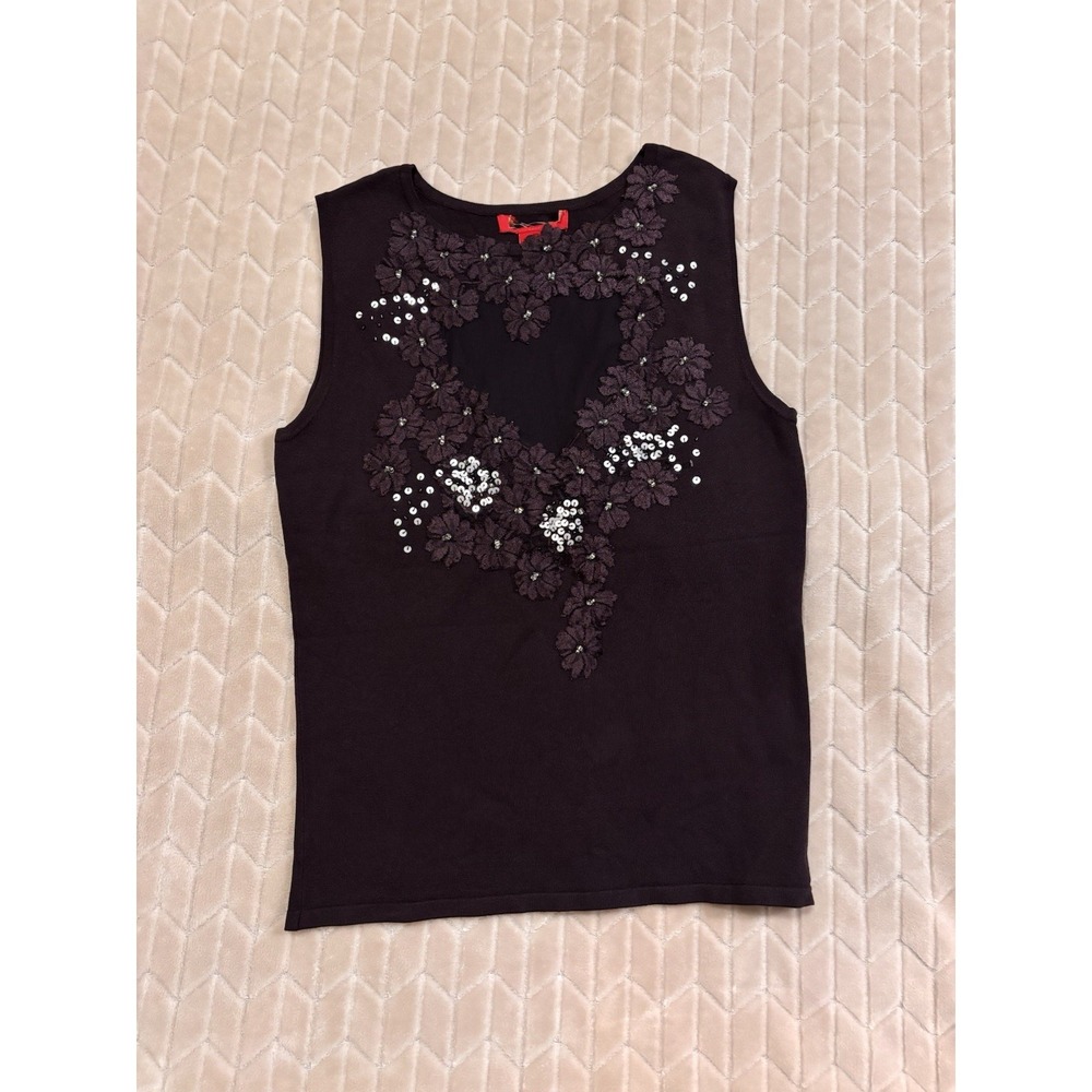 Whimsigoth Floral Beaded Knit Tank Top Large Plum Sequin Dark Academia Coquette